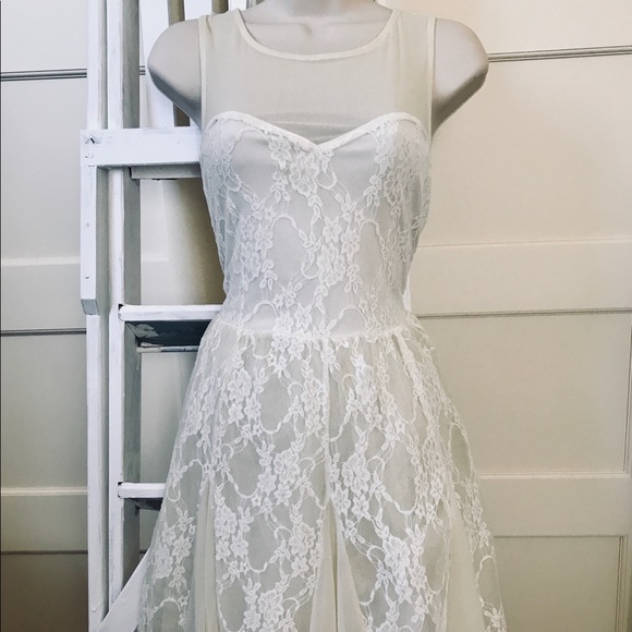 Cream Lace Dress with Deep V Back - Picture 1 of 6